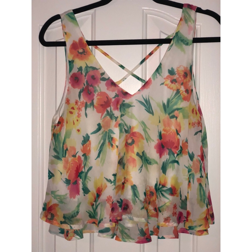 Floral print tank top with cross back